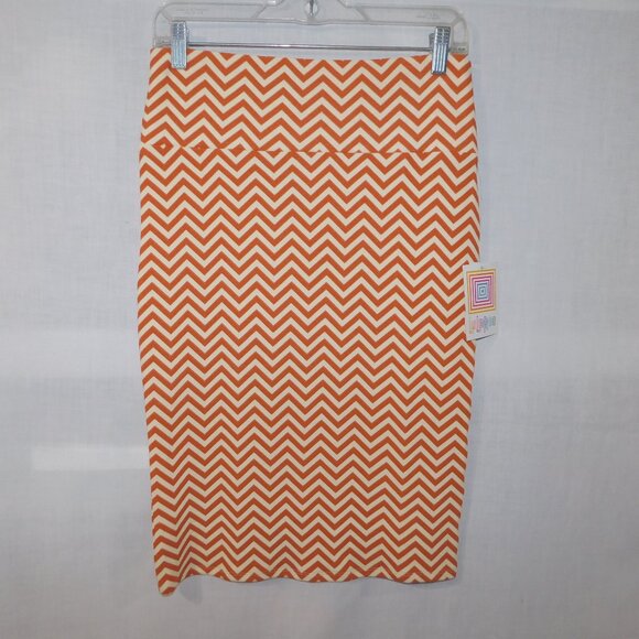 Lularoe Cassie Womens S Cream Brown Chevron Pattern Body Con Pencil Skirt NEW - Picture 1 of 5